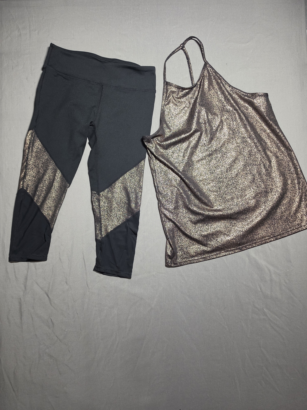 Fabletics Metallic Rose Gold Tank Capri Leggings Set